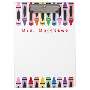 Teacher Back to School Cute Color Crayon Monogram Clipboard