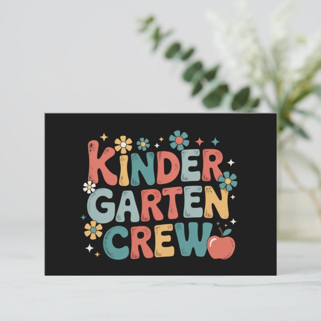 Teacher  Back to School Kindergarten Crew Thank You Card (Standing Front)