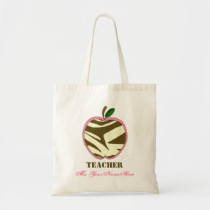 Teacher Bag - Brown Zebra Print Apple