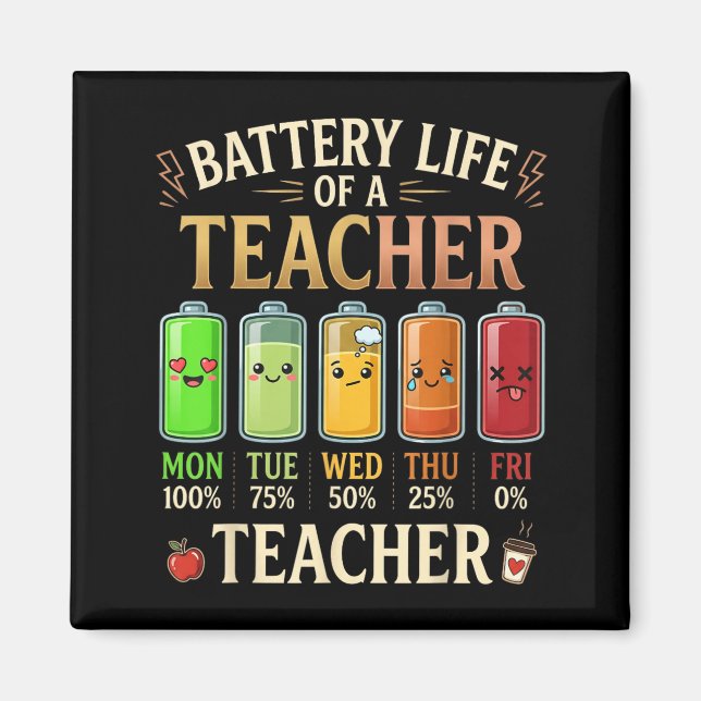 Teacher Battery Life Funny Back To School Educator Magnet (Front)