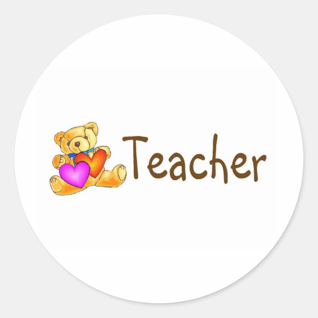 Teacher Bear Classic Round Sticker (Front)