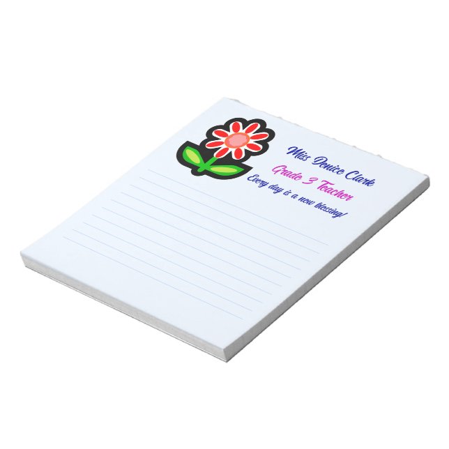 Teacher Blue Notepad with Red Flower (Rotated)