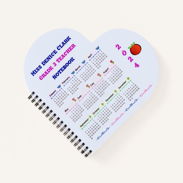 Teacher Blue Pink Notebook with Calendar (Front)