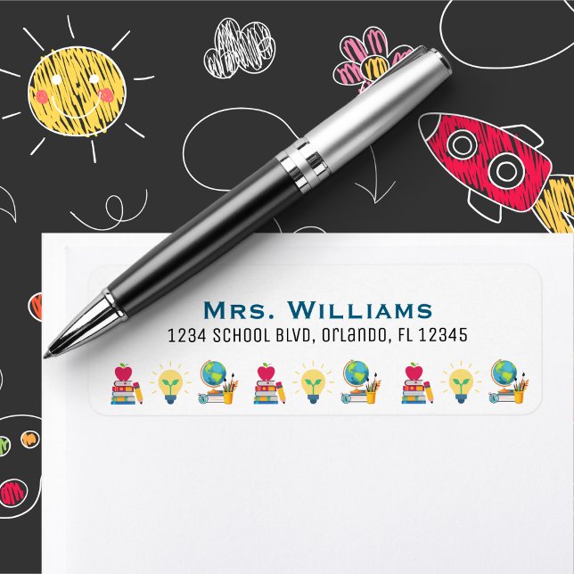 Teacher Book Lightbulb Globe School Return Address Label (Creator Uploaded)