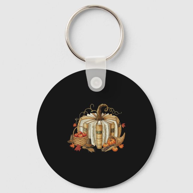 Teacher Book Pumpkin Fall Reading Thanksgiving Aut Key Ring (Front)