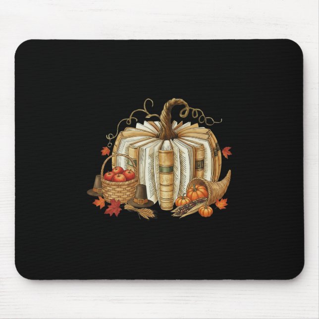 Teacher Book Pumpkin Fall Reading Thanksgiving Aut Mouse Pad (Front)