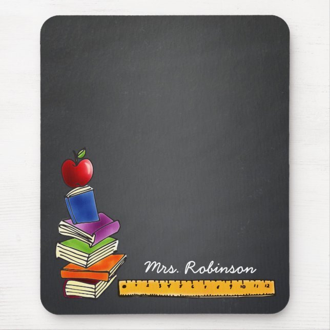 Teacher Book Stack w/ Apple Chalkboard Monogram Mouse Pad (Front)