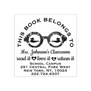 Teacher Bookplate Label Glasses Adress Name Custom Rubber Stamp