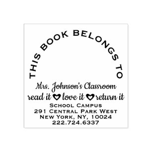 Teacher Bookplate Label Modern Adress Name Rubber Stamp