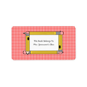 Teacher Bookplate - Red Gingham & Yellow Pencils Label