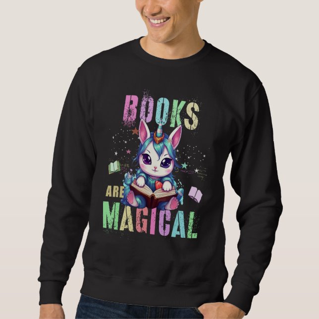 Teacher BOOKS ARE MAGICAL Cat Unicorn School Libra Sweatshirt (Front)