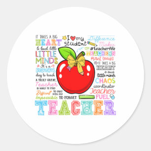 Teacher Bow Pencil Apple Funny Back To School Teac Classic Round Sticker