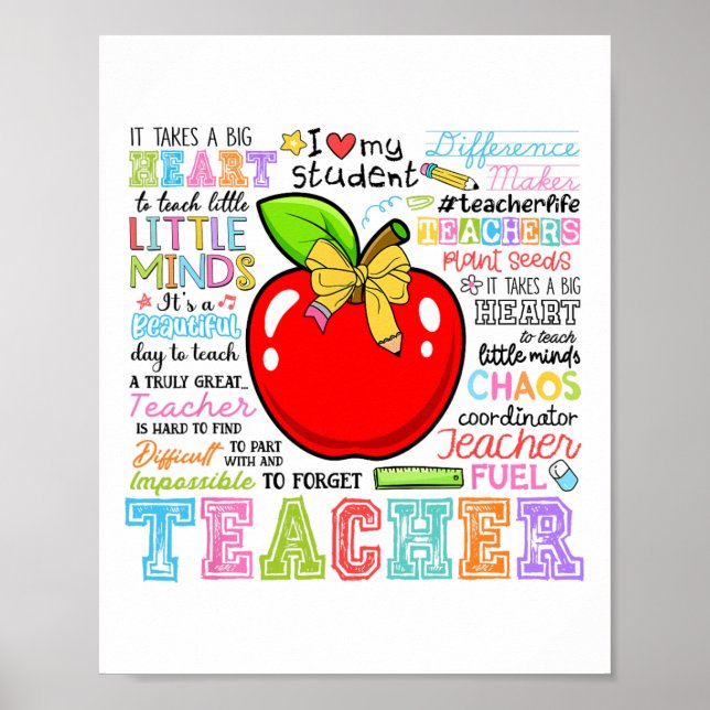 Teacher Bow Pencil Apple Funny Ck To School Teache Poster (Front)