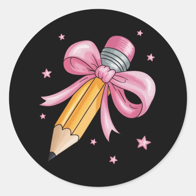 Teacher Bow Pencil Teaching Life Appreciation Gift Classic Round Sticker (Front)