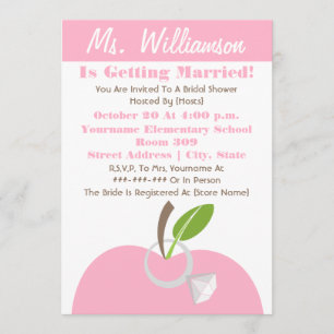 Teacher Bridal Shower Invite - Pink Apple & Ring