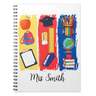 Teacher Bright Colour Brushstroke Personalise Notebook