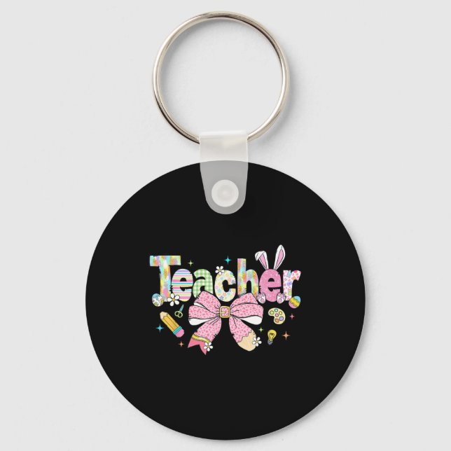 Teacher Bunny Bow Coquette Pencil Easter Days Eggs Key Ring (Front)