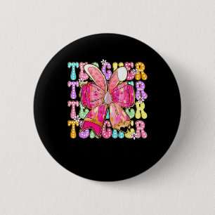 Teacher Bunny Coquette Bow Pencil Bunny Easter Day 6 Cm Round Badge