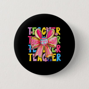 Teacher Bunny Coquette Bow Pencil Bunny Easter Day 6 Cm Round Badge