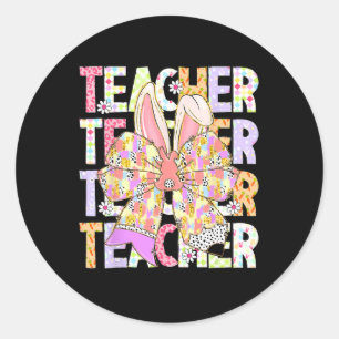 Teacher Bunny Coquette Bow Pencil Bunny Easter Day Classic Round Sticker
