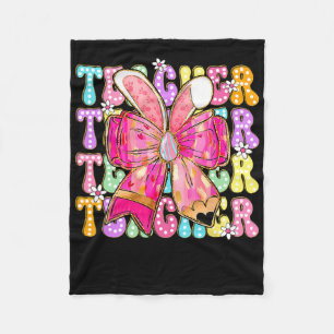Teacher Bunny Coquette Bow Pencil Bunny Easter Day Fleece Blanket