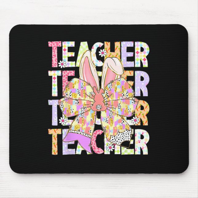 Teacher Bunny Coquette Bow Pencil Bunny Easter Day Mouse Pad (Front)