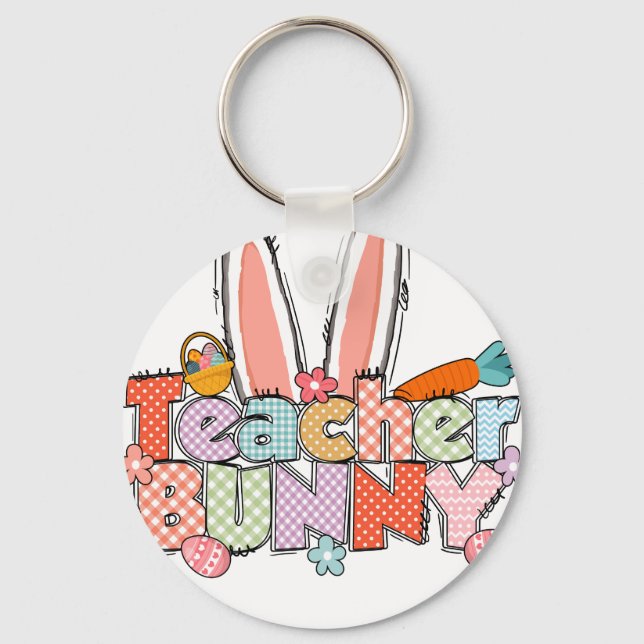 teacher bunny, retro, vintage key ring (Front)