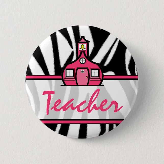 Teacher Button - Black Zebra Print (Front)