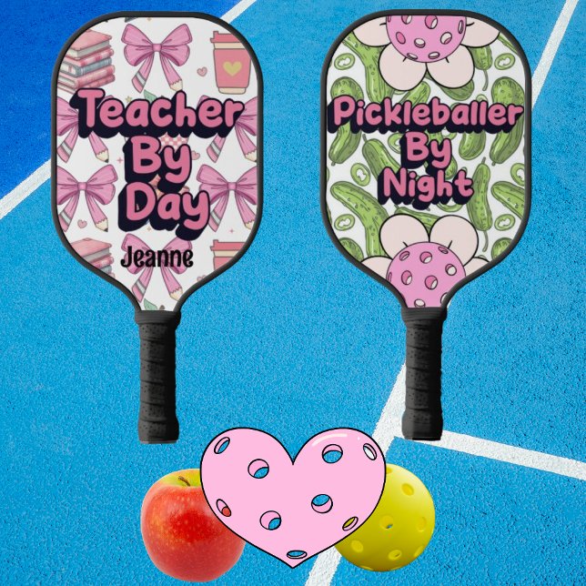 Teacher By Day, Pickleballer by night personalised Pickleball Paddle (Teacher by day; pickleballer by night)