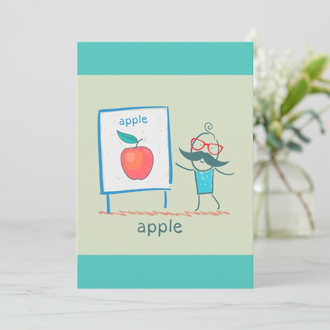 Teacher Cartoon Apple Fun Learning Alphabet Art Invitation (Creator Uploaded)