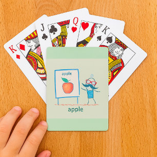 Teacher Cartoon Apple Fun Learning Alphabet Art Playing Cards