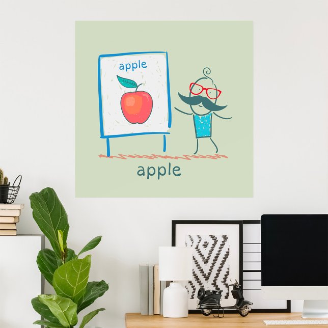 Teacher Cartoon Apple Fun Learning Alphabet Art Poster (Creator Uploaded)