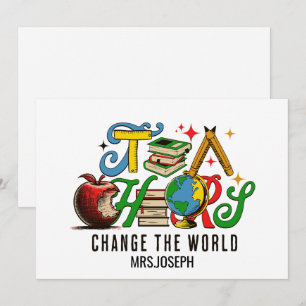 Teacher Change The World Colourful School Thank You Card