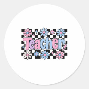 Teacher Chequered Floral Gifts Back To School Classic Round Sticker