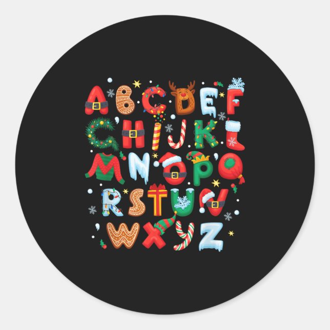 Teacher Christmas Alphabet Back To School Holiday  Classic Round Sticker (Front)