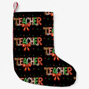 Teacher Christmas Coquette Bow Xmas Crayon School Small Christmas Stocking