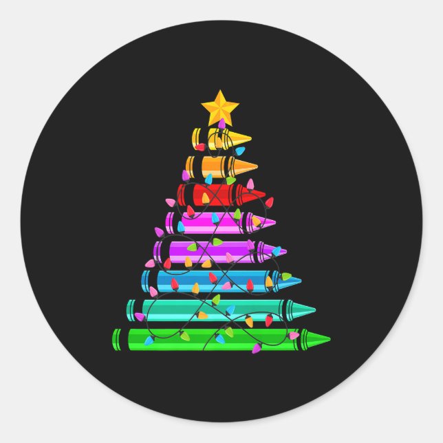 Teacher Christmas Crayon Tree Student Pajama Chris Classic Round Sticker (Front)