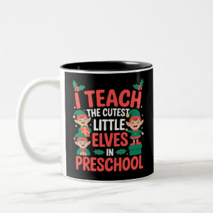 Teacher Christmas I Teach Cutest Elves Preschool Two-Tone Coffee Mug