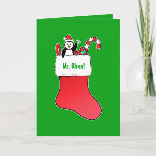 Teacher Christmas Name Customisable with Stocking Holiday Card