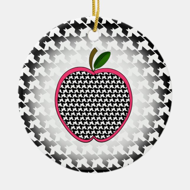 Teacher Christmas Ornament - Houndstooth Apple (Front)