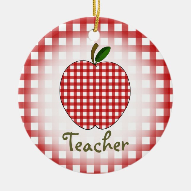 Teacher Christmas Ornament - Red Gignham Apple (Front)