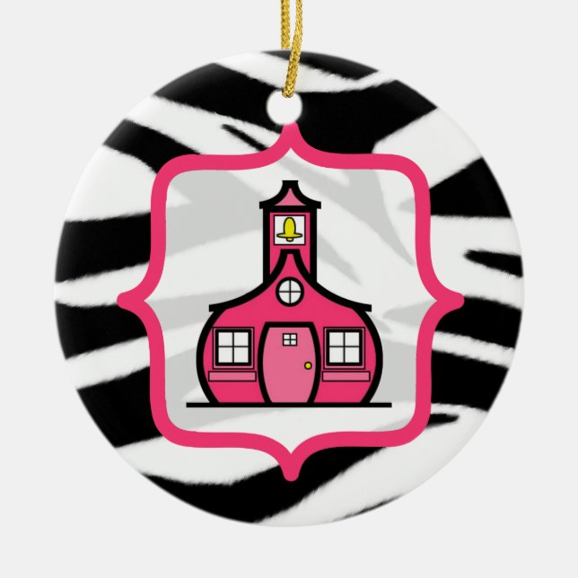 Teacher Christmas Ornament - Zebra Print & Pink (Front)