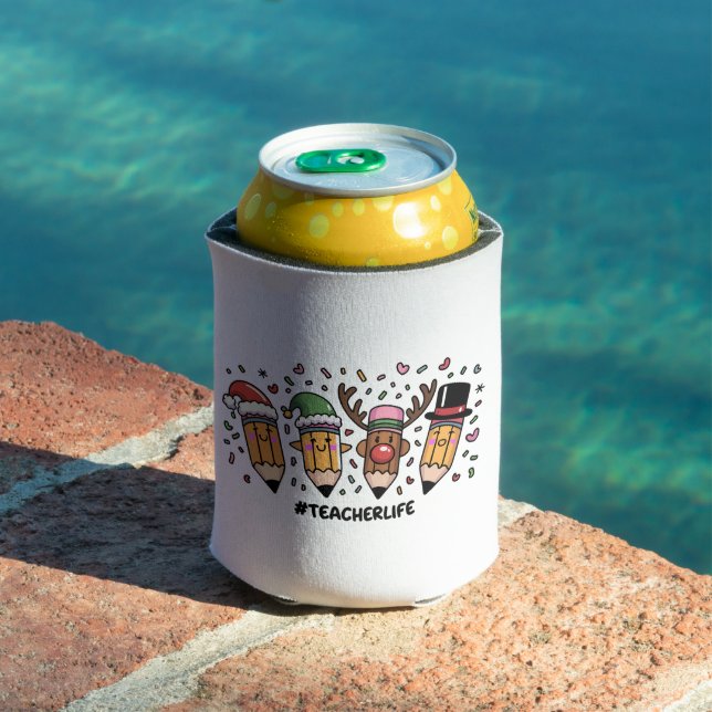 Teacher Christmas Pencils Teacher Life Merry Xmas  Can Cooler (In Situ Pool)