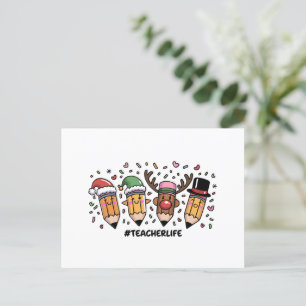 Teacher Christmas Pencils Teacher Life Merry Xmas  Holiday Postcard