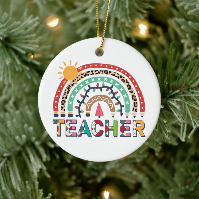 Teacher Christmas Rainbow Light Christmas Ceramic Ornament (Tree)