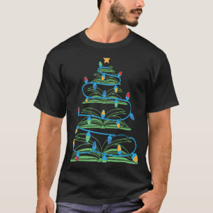 Teacher Christmas Tree Book Christmas Lights Reade T-Shirt
