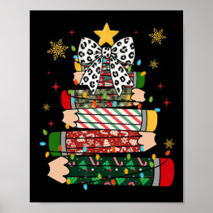 Teacher Christmas Tree Lights Pencil Leopard Print