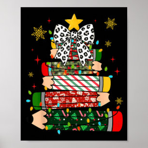 Teacher Christmas Tree Lights Pencil Leopard Print