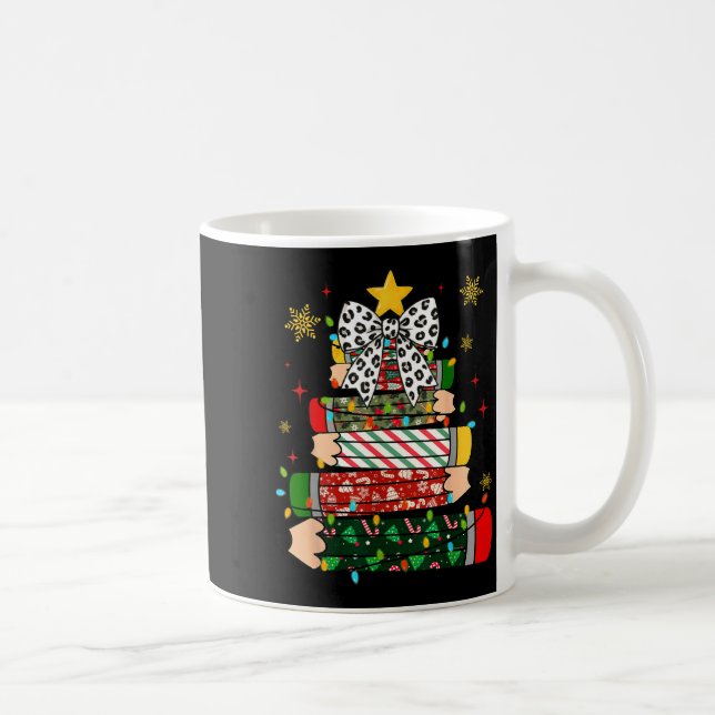 Teacher Christmas Tree Lights Pencil Leopard Print Coffee Mug (Right)