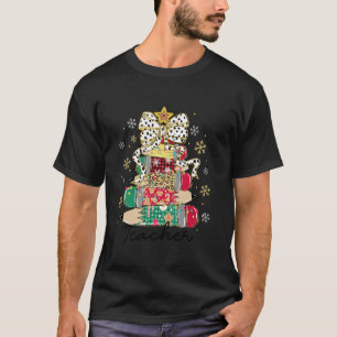 Teacher Christmas Tree Pencils School Coquette Bow T-Shirt